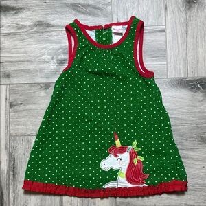 Nannette Kids Green Polka Dot Unicorn Dress with Red Trim 3T